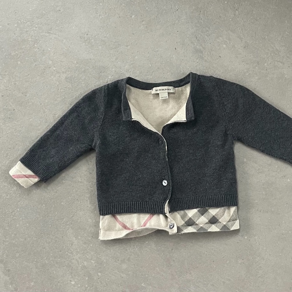 Burberry Cardigan with Signature Plaid - Size 12 Months